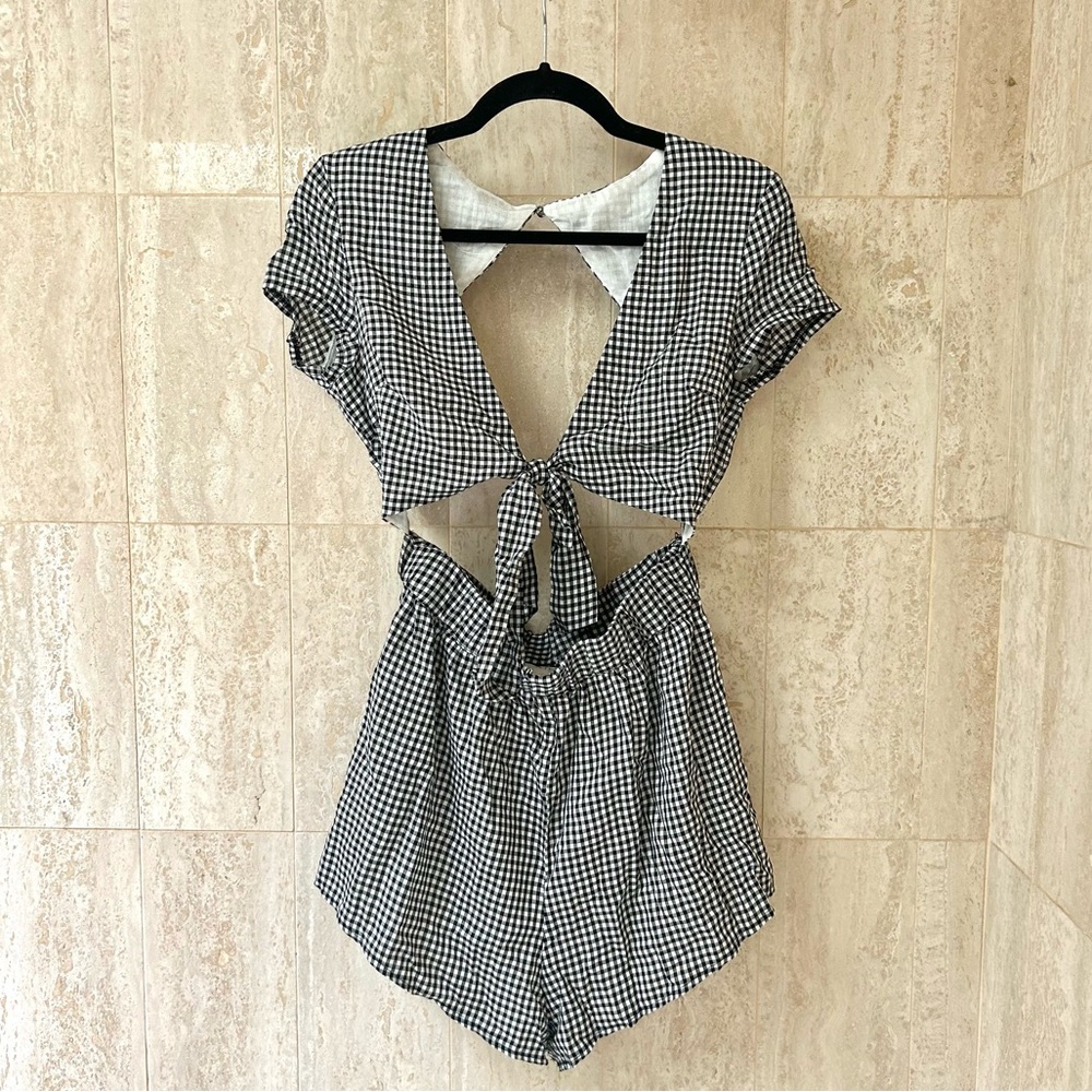Dolls Kill Cut-Out Gingham Romper (Medium) - Black/White